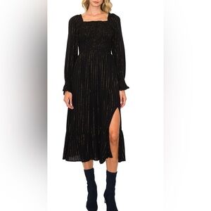 Elegant Black and Gold Women's Midi Dress
